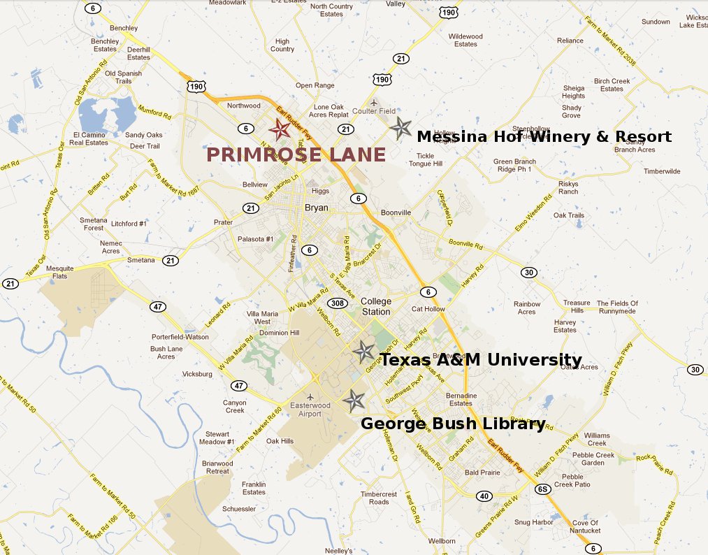 Map to Primrose Lane RV Park